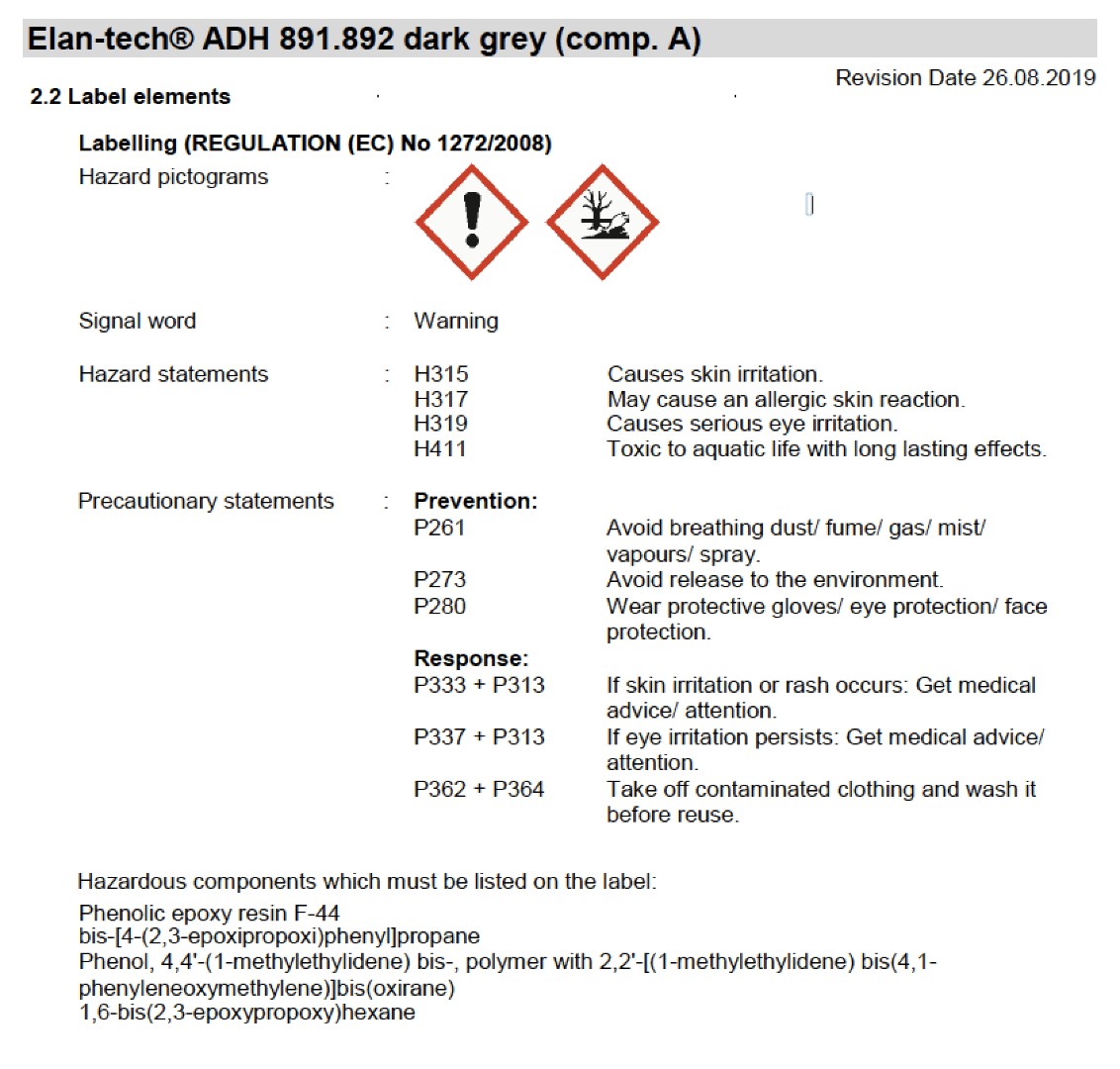 Эпоксидный клей Elan-tech® ADH 891.892 NF (темно-серый), 400 мл (ПС 2:1)